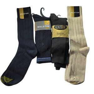 Set of 5 Gold Toe Mens Dress Socks Cotton Blend Black Tan brown career office